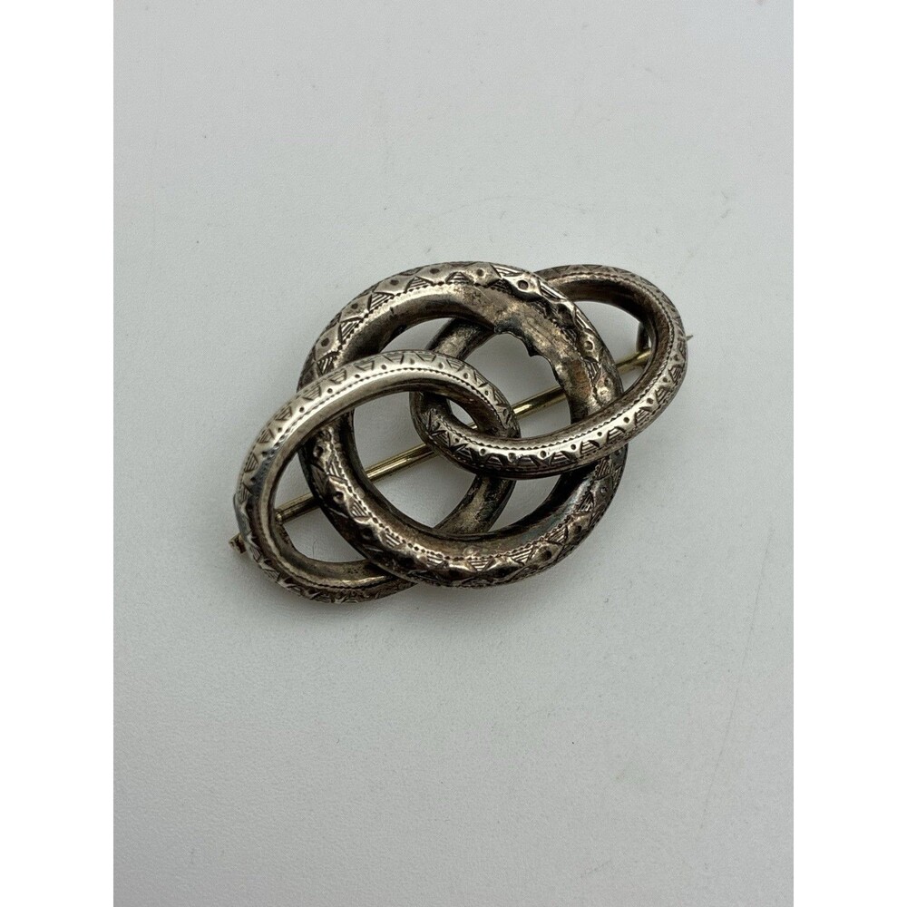 Antique Tested Silver Hollow Love Knot Brooch Interlocking Rings Victorian Style